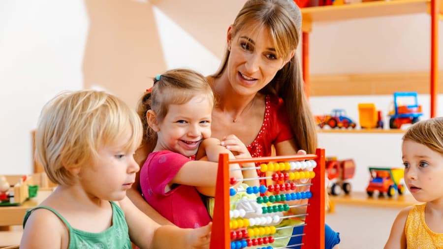 Children engaged in structured learning and play activities