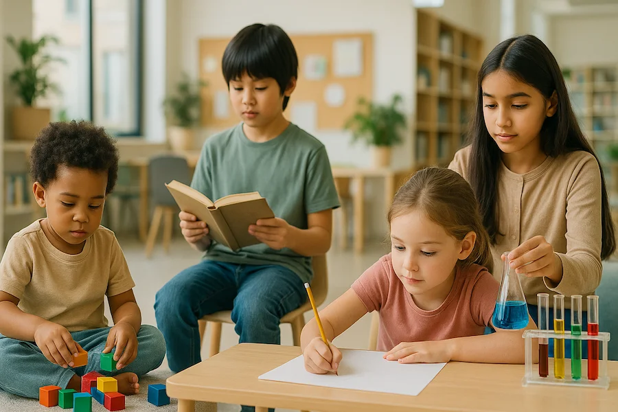 Children of different ages engaged in age-appropriate activities